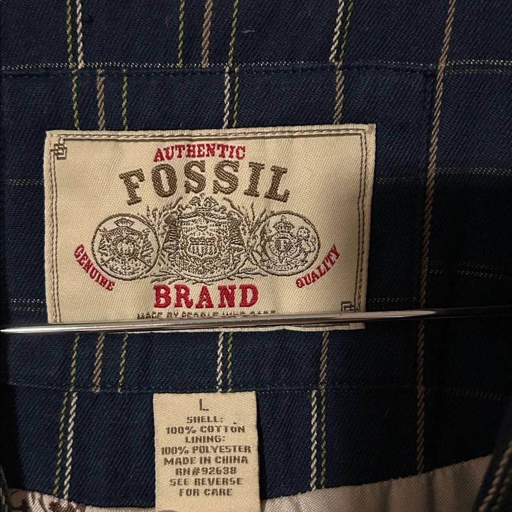 Fossil Plaid Navy Checkered Men's Blazer size L cotton